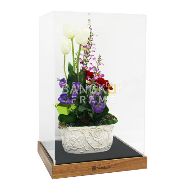 กรอบกล่องใสโชว์สินค้าฐานไม้